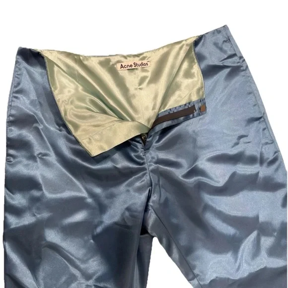 Acne Studios Satin Trousers In Azure Blue 48